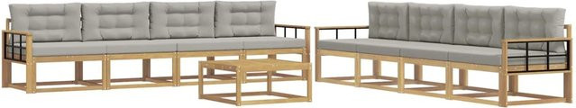 vidaXL Outdoor-Sofagarnitur aus Akazienholz in L-Form mit 9 Teilen, Weiß und Hellgrau, B/T/H: 79 x 79 x 37 cm - Bild 1