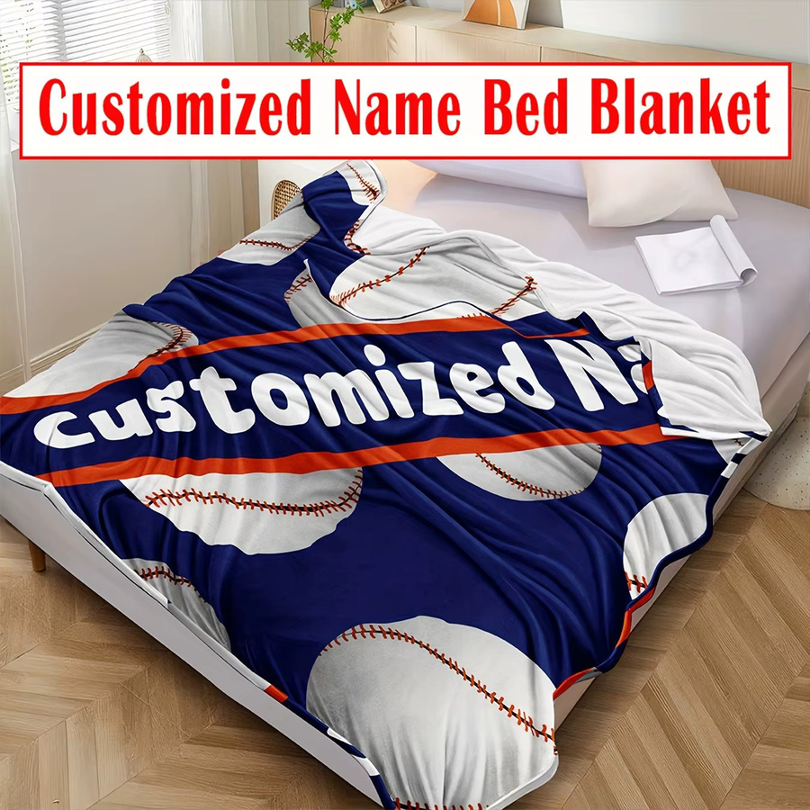 Personalisierte Flanelldecke mit Baseball-Sport-Thema von SRH in Blau, weiche Thermodecke für Herbst und Winter - Bild 5