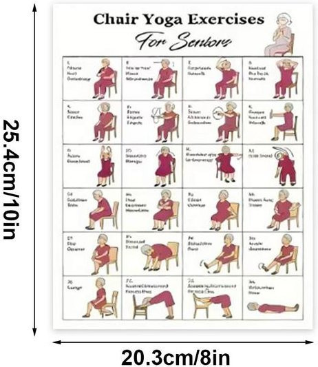 4er Set Illustrierte Yoga Poster für Stuhl-Workouts in Grün für Senioren und Anfänger - Bild 1