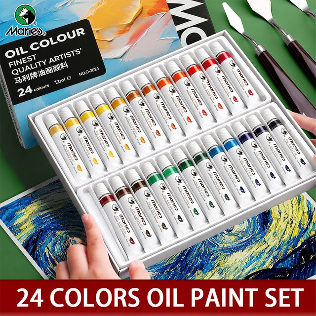 Marie's Künstler-Ölfarben-Set mit 24 Farben in Multicolour, 12 ml pro Tube für Leinwand, Papier und Basteln - Bild 1
