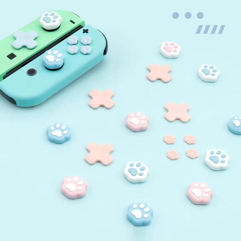 Joystick Thumb-Stick Grip Caps und ABXY-Schlüsselaufkleber Set für Nintendo Switch Oled und Joy-Con - Bild 1