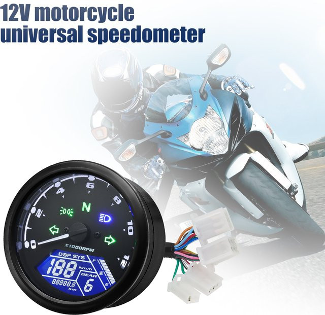 MAIMEIMI Digitaler Motorrad-Tachometer in Schwarz mit Ganganzeige, Kilometerzähler und Stundenzähler für Honda und Yamaha - Bild 1
