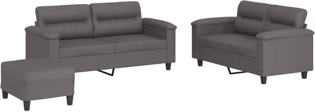 vidaXL 3-teilige Sofagarnitur in Grau aus Kunstleder mit Kissen im modernen Design - Bild 1