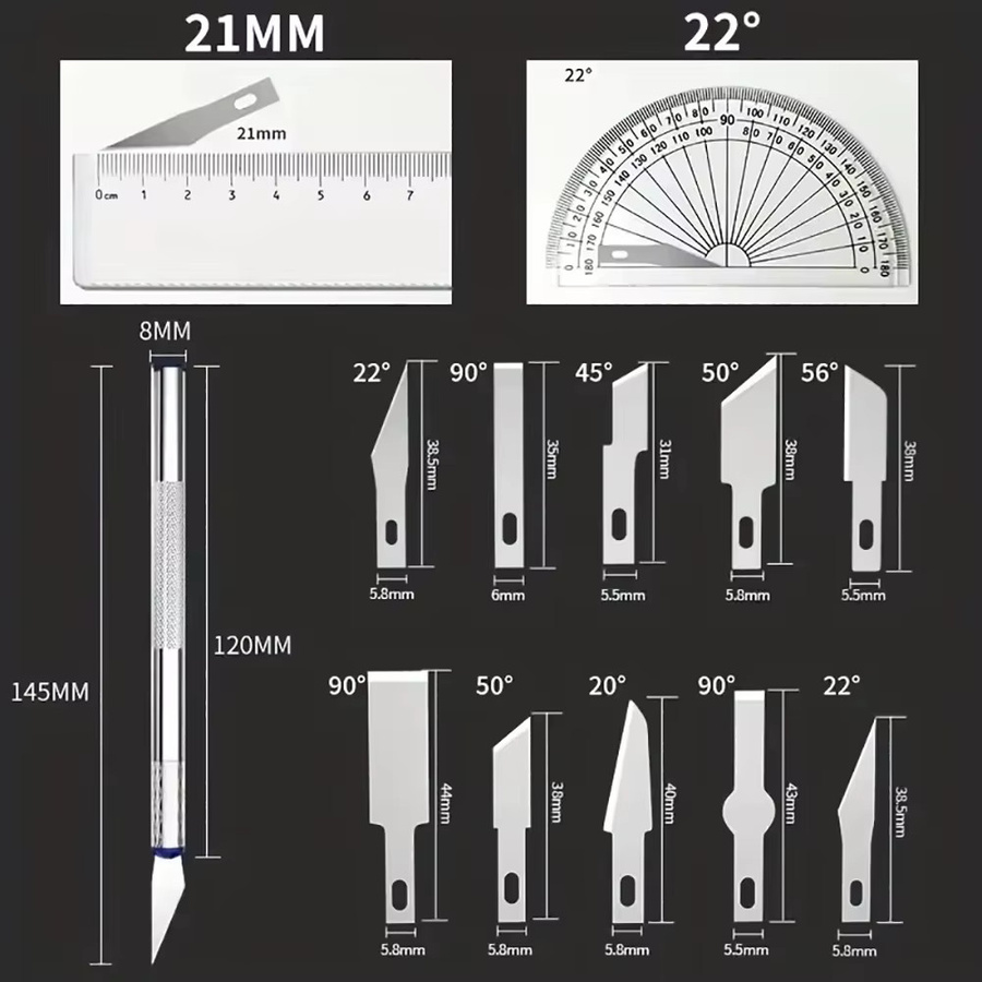 13-teiliges Präzisions-Schnitzmesser-Set aus Edelstahl in Silber für Reparaturen und feine Schneidearbeiten - Bild 5