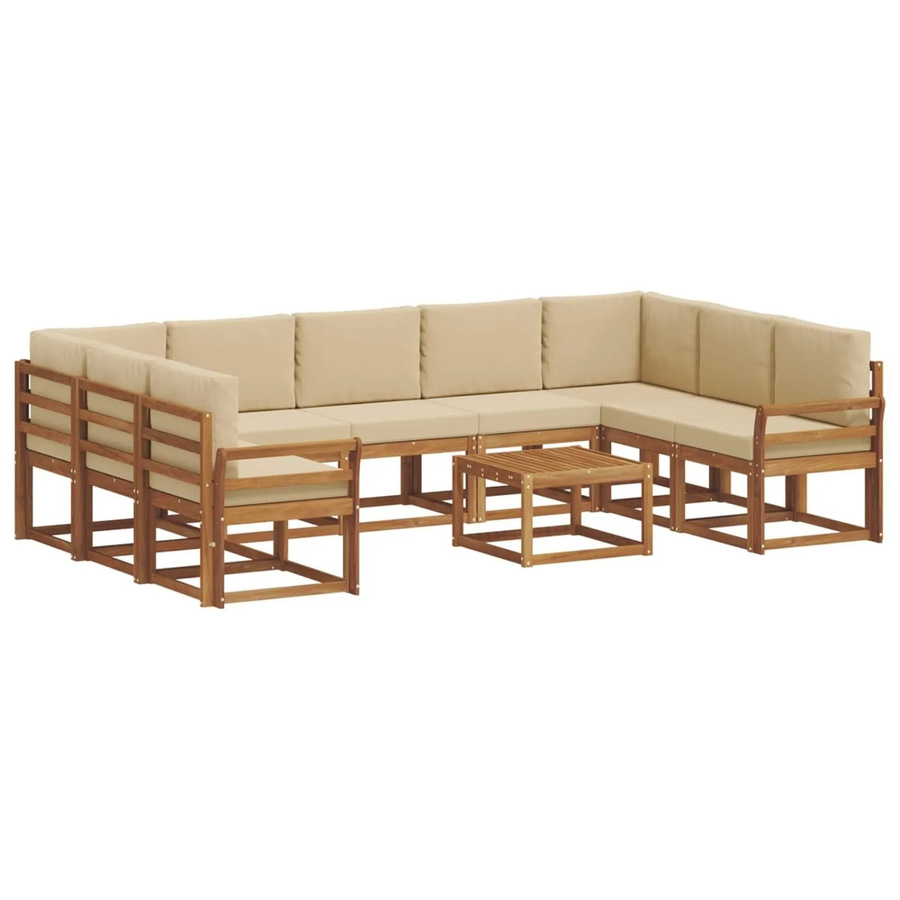 vidaXL 10-tlg. Outdoor-Sofagarnitur aus Akazienholz mit Kissen in Natur und Beige - Bild 2