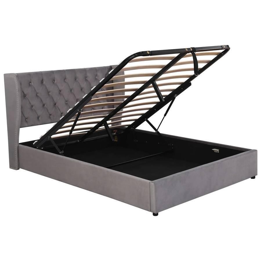 okwish Polsterbett aus Samt in Grau mit hydraulischem Lift-up-Funktionsbett, B/T/H: 140 x 200 x 107 cm - Bild 2