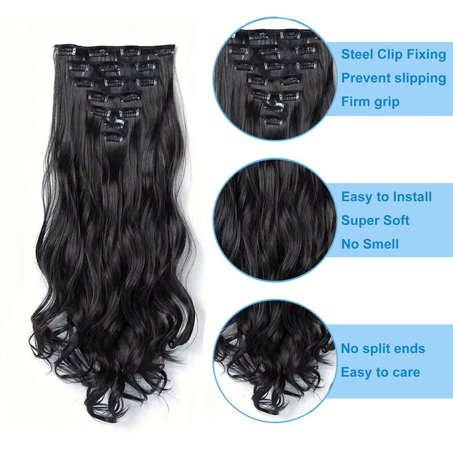 Refeeny Haarverlängerung Clip-in, gewellt, synthetisch, 7 Stück, 22 Zoll, Damen - Bild 2