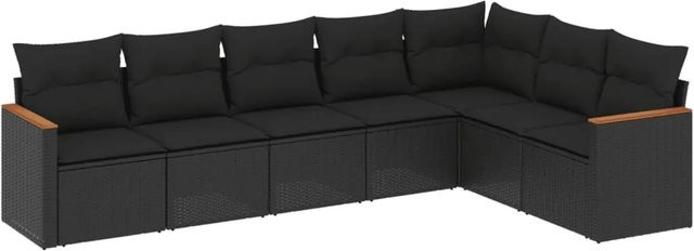 vidaXL 7-teilige Garten-Sofagarnitur aus Poly-Rattan mit Kissen in Schwarz - Bild 1