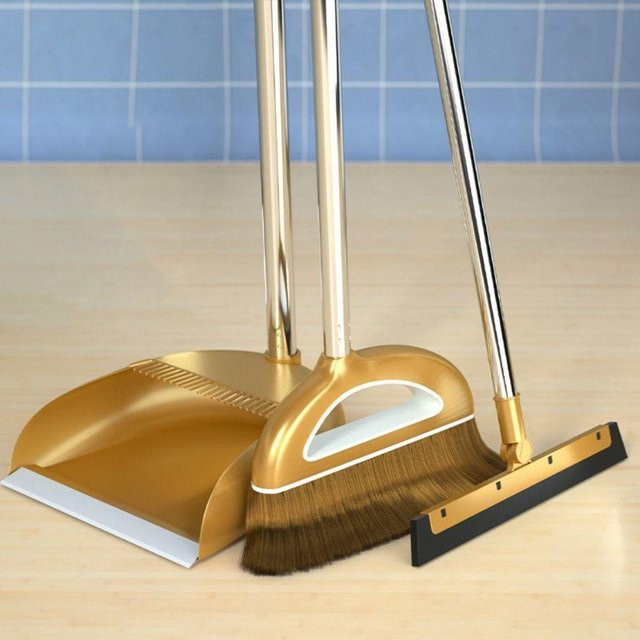 SHxinrong Multifunktions-Besen und Kehrschaufel Set mit Staubbürste in Gold, 3-teiliges Set - Bild 1