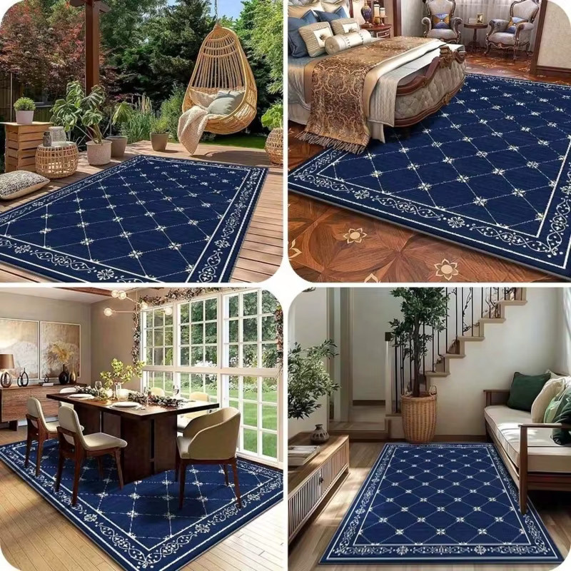VIKAMA Moderner Luxus-Wohnzimmerteppich in Blau, rutschfest und pflegeleicht, rechteckige Bodenmatte für Wohnzimmer, Schlafzimmer, Esszimmer, Arbeitszimmer oder Balkon - Bild 6