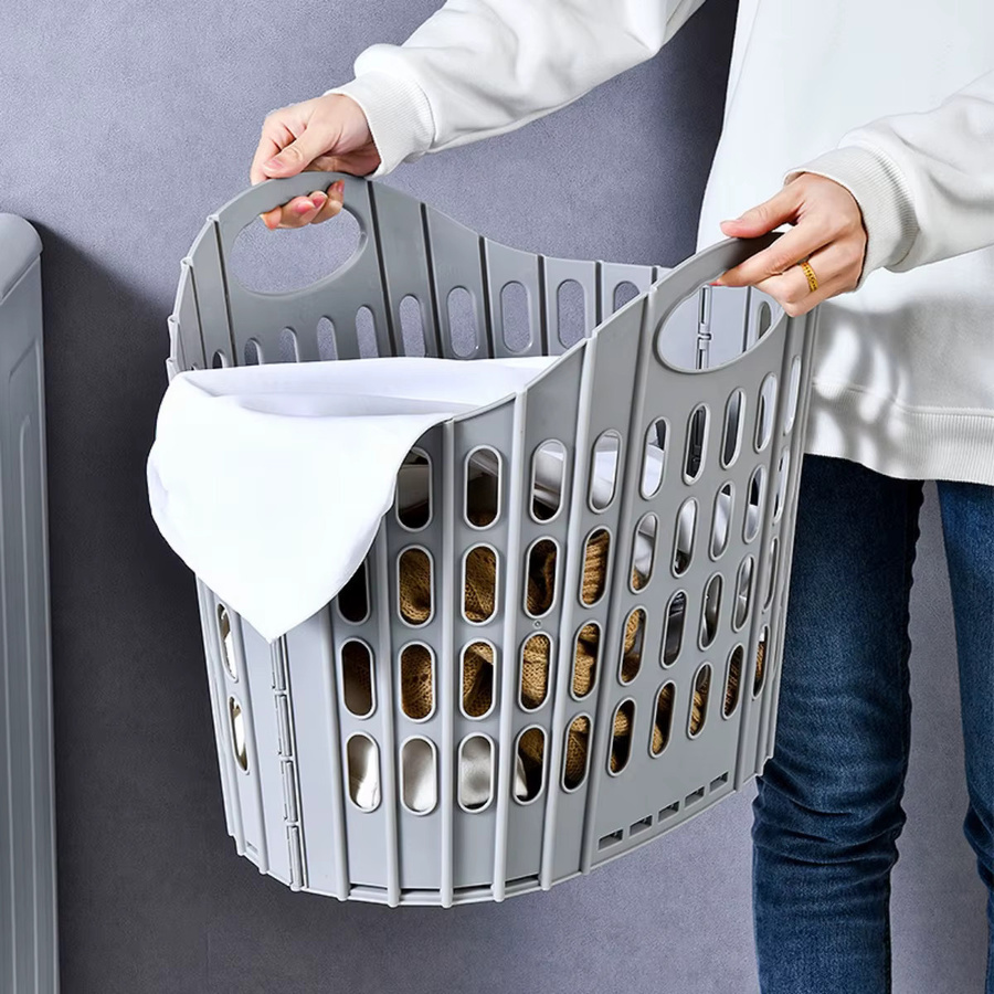 Faltbarer Wäschekorb in Weiß als tragbare Aufbewahrungsbox für schmutzige Kleidung mit mehreren Fächern, B/T/H: 40,0 x 32,0 cm - Bild 6