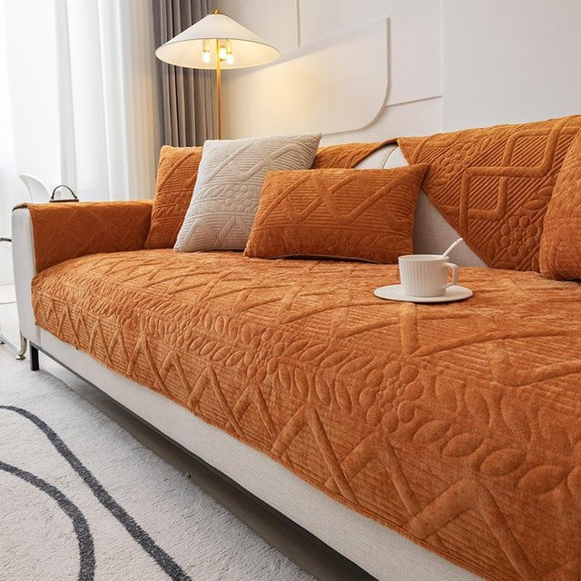 Rutschfeste Chenille-Sofamatte in Orange für dein Wohnzimmer, B/B: 90 x 160 cm - Bild 1