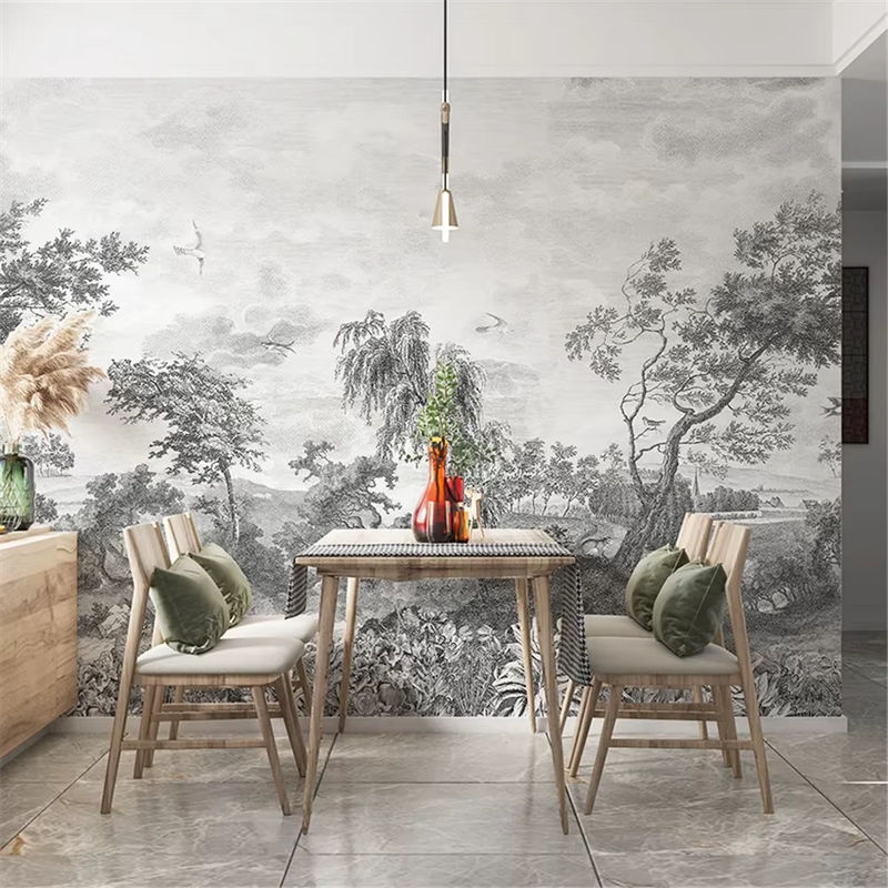 Vintage Waldbäume Tapete in Grau für Wohnzimmer und Schlafzimmer als Wandbild - Bild 5