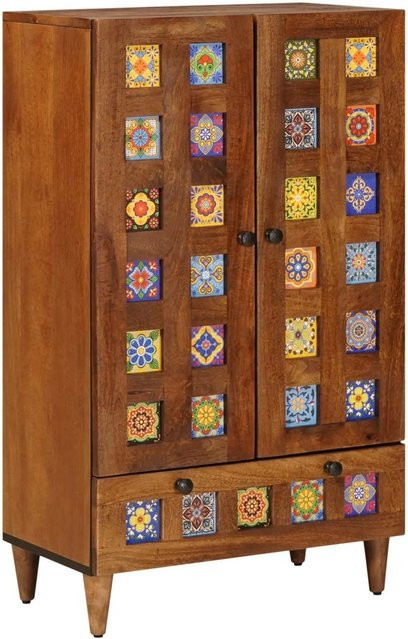 vidaXL Highboard mit Tür aus Mango Massivholz in Walnuss, B/T/H: 60 x 33,5 x 100 cm - Bild 1