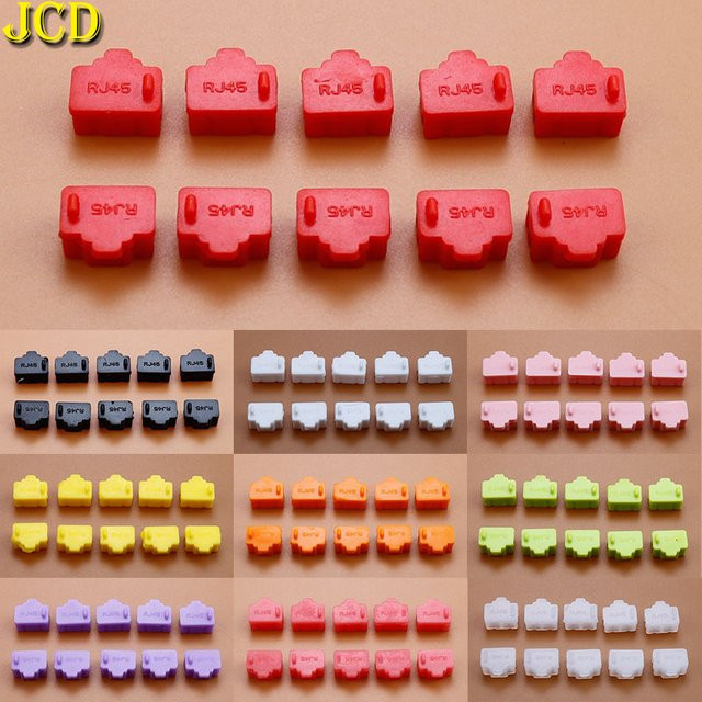 JCD 10 Stück Ethernet RJ45 Staubschutz Kappen aus Silikon für LAN Anschlüsse in Transparent und Multicolour - Bild 1