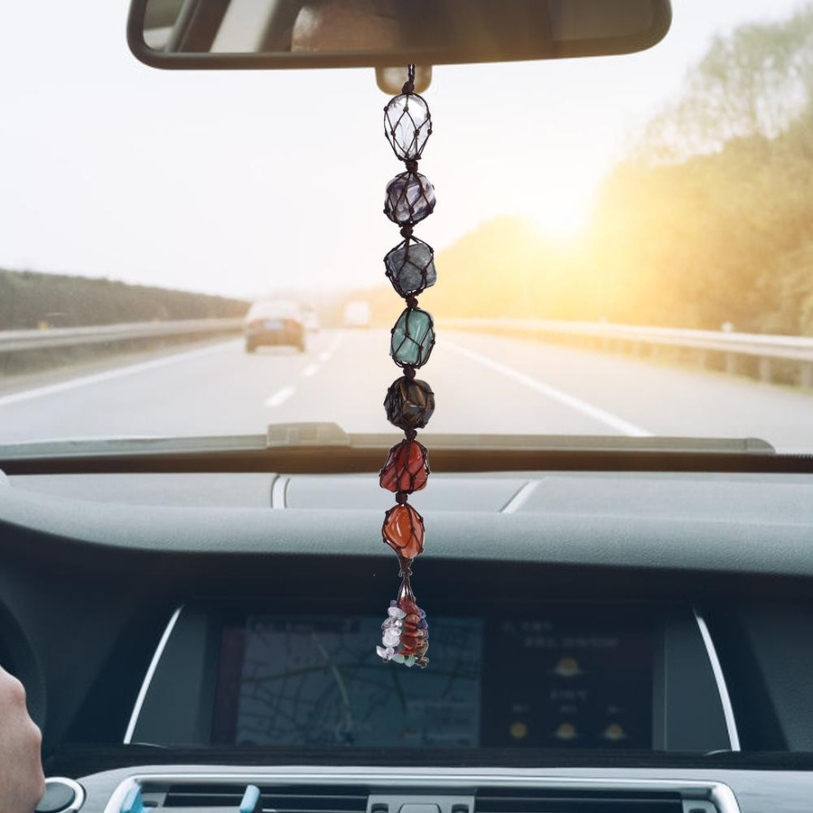 TOMTOP JMS Chakra Heilkristalle Anhänger aus Natursteinen und Edelsteinen in 7 Farben als Deko-Ornament für Auto und Heim - Bild 4