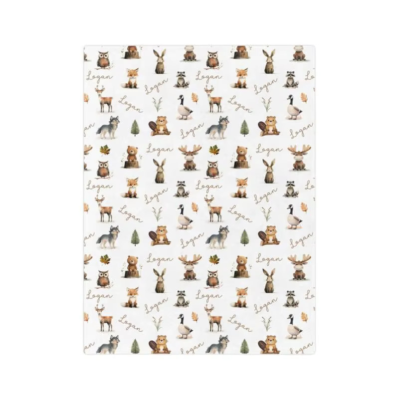 VIKAMA Flanelldecke mit Waldtieren in Weiß, weich und flauschig für Kinder, B/B/H: 90 x 60 x 1 cm - Bild 3