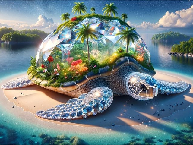 EverShine Diamantmalerei Schildkröte am Strand 5D Mosaik DIY Stickerei Landschaft Wanddekoration, Mehrfarbig, B: 30,0 cm, H: 20,0 cm, T: 20,0 cm - Bild 1