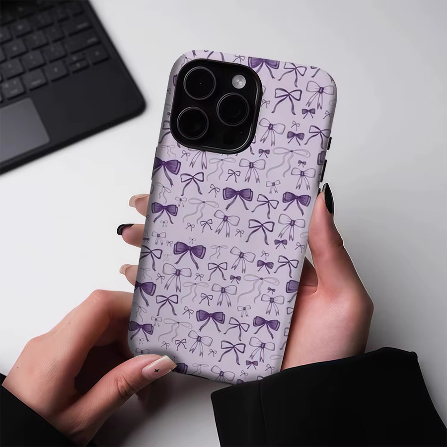 Potdemiel Handyhülle mit lila Schleife für iPhone 13 bis iPhone 17 Pro Max Plus, robuste magnetische Schutzhülle - Bild 2