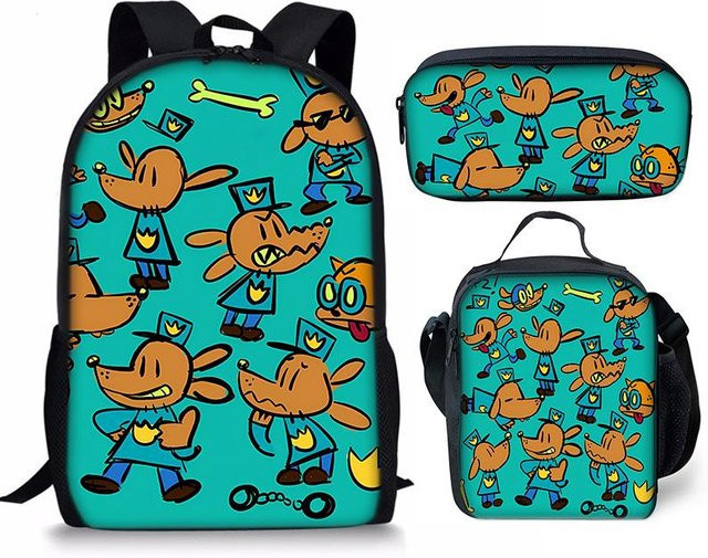 Fancy Style Studio 3er Set Schultaschen und Rucksäcke mit Hundemotiv in Türkis - Bild 1