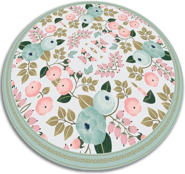 Tulup Teppich Blume aus Vinyl in Braun und Multicolour, runder PVC Vloerkleed mit floralem Design, Durchmesser: 110 cm - Bild 1