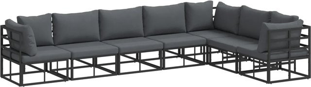vidaXL Garten-Sofa-Set 7-teilig in U-Form mit Kissen, Schwarz, pulverbeschichtetes Aluminium und UV-beständiges Polyester - Bild 1