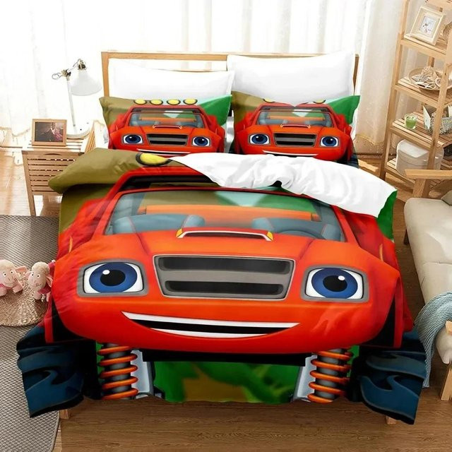 Bettwäscheset Blaze Cartoon Monster Machines mit Bettdecke und Kissenbezug, Rot, B/H: 70 x 133 cm - Bild 1