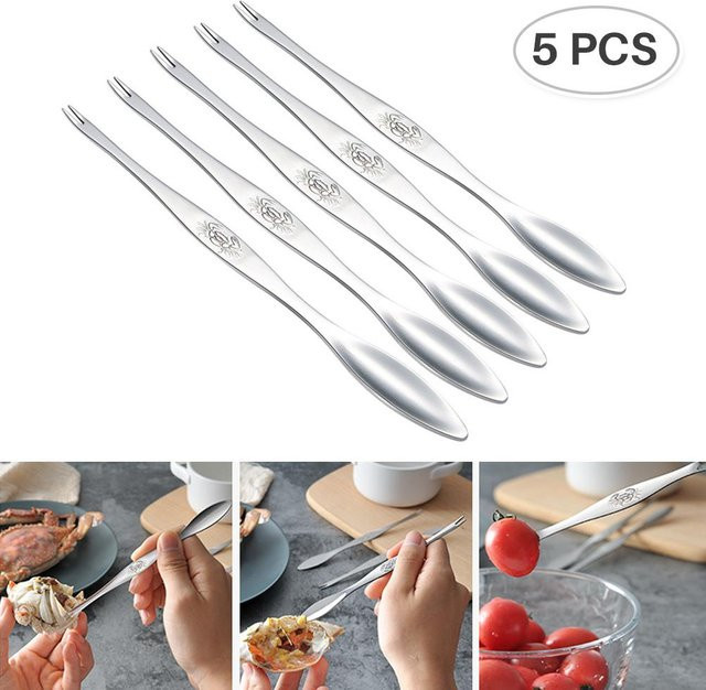 CosyHome Meeresfrüchte-Werkzeug-Set aus Edelstahl in Silber mit Krabbengabel, Löffel und Nadel - Bild 1
