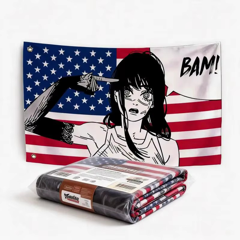 VIKAMA Anime Girl Against the Knife BAM Wandteppich mit amerikanischer Flagge, Mehrfarbige Textil-Wandkunst für dein Schlafzimmer oder Gaming-Zimmer - Bild 5