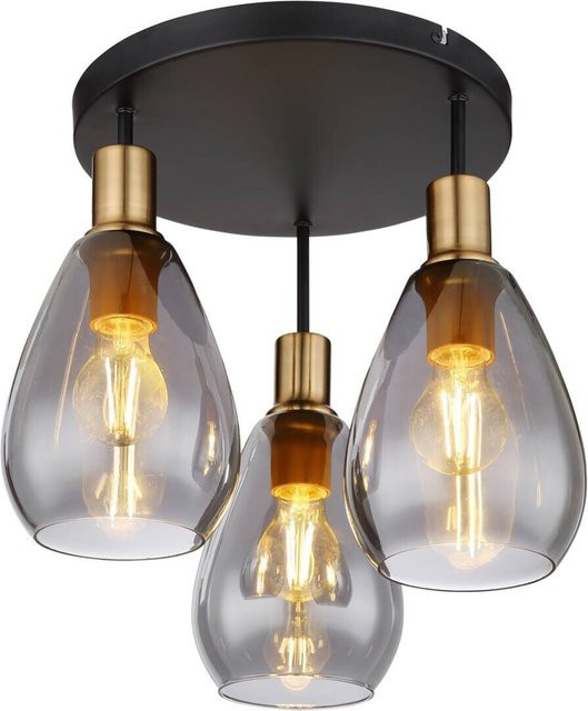 Globo Lighting Deckenleuchte Rauch in Schwarz aus Glas und Metall, rund, E27, Höhe: 38 cm, Durchmesser: 38 cm - Bild 1
