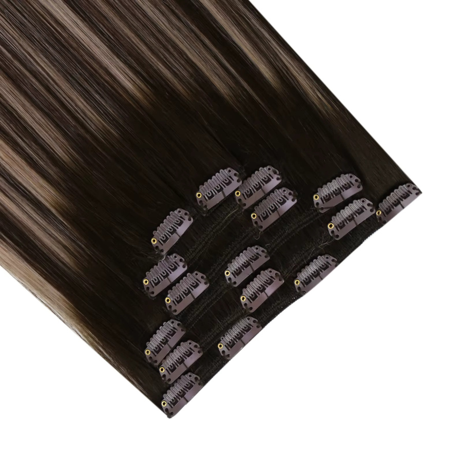 Ugeat Clip-in-Echthaarverlängerungen, Balayage, blond, 5 oder 7 Stück - Bild 3