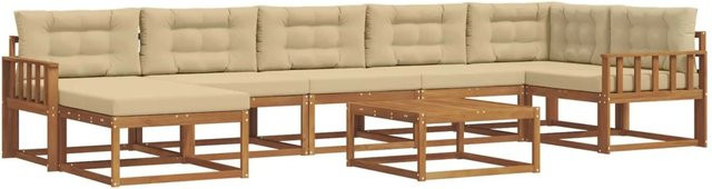 vidaXL Outdoor-Sofagarnitur in L-Form aus massivem Akazienholz mit 8-teiligem Set und beigen Kissen in Natur - Bild 1
