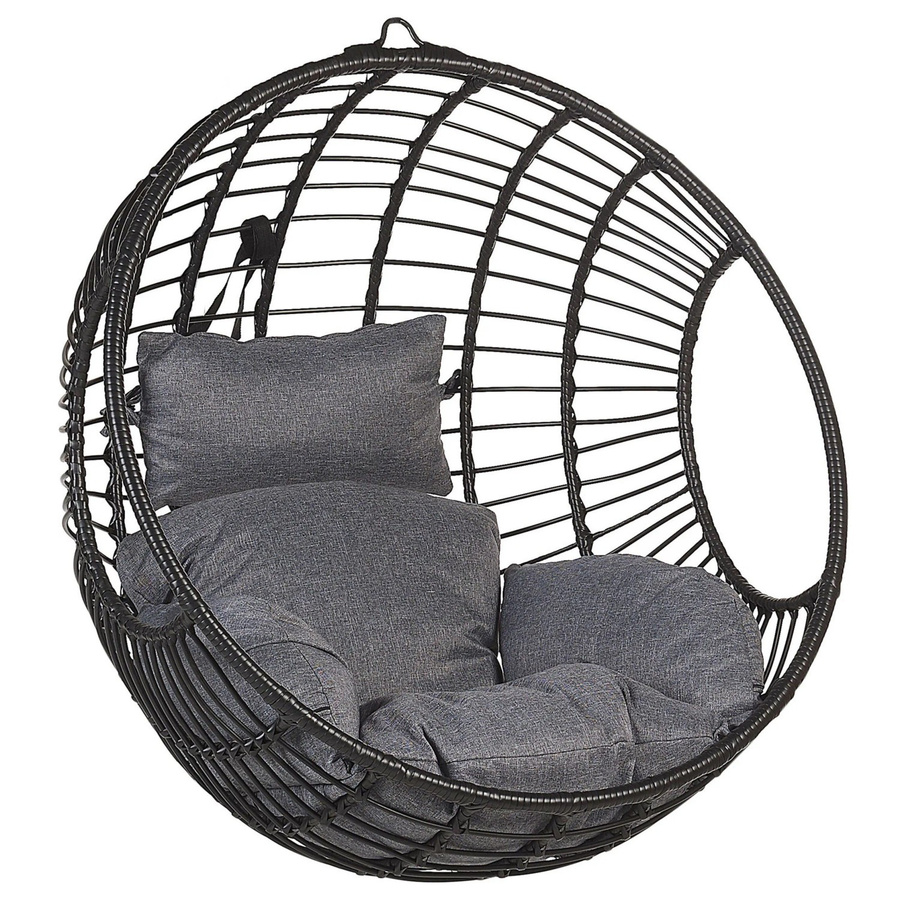 Beliani Hängesessel Polyrattan in Schwarz und Grau mit Kissen für Balkon und Wohnzimmer, B/T/H: 65 x 99 x 99 cm - Bild 2