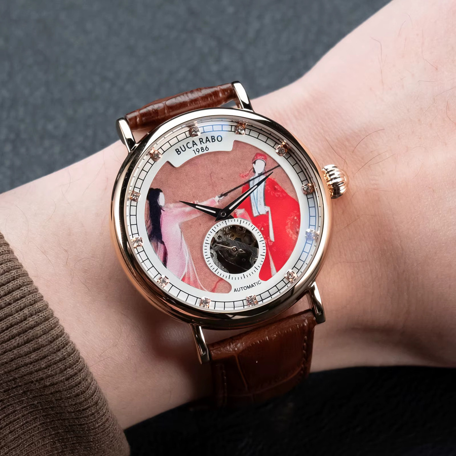 NH&CO Automatik-Armbanduhr, Messing, Roségold, Leder, Herren - Bild 3
