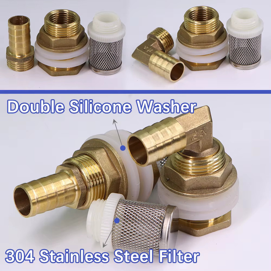 MUCIAKIE Pagode Joint Wassertank Adapter aus Messing mit 304 Edelstahl Filter Bildschirm in Gold und Transparent für Gartenbewässerung und Aquarium, 3/4 Zoll - Bild 4