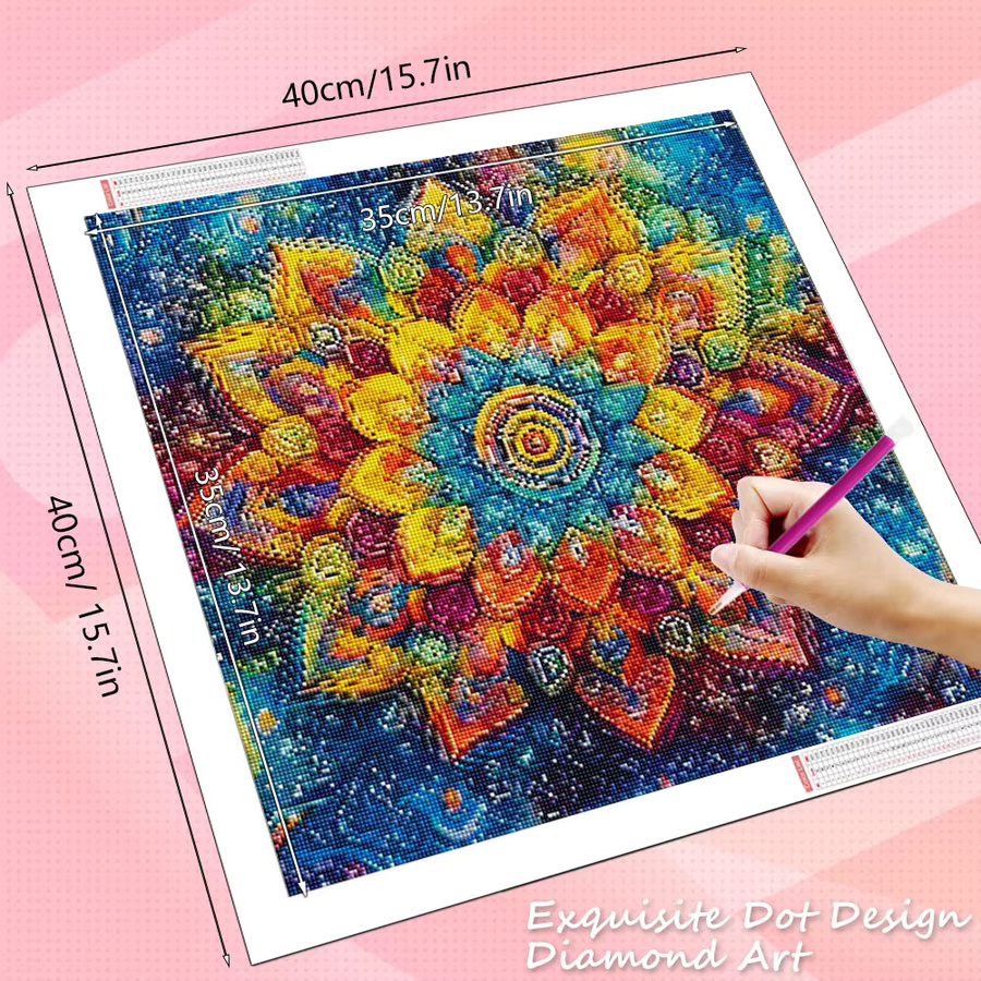 HUACAN Diamant-Gemälde Mandala-Blume in Multicolour als DIY Mosaik-Set im Boho-Stil, B/H: 20 x 20 cm - Bild 2