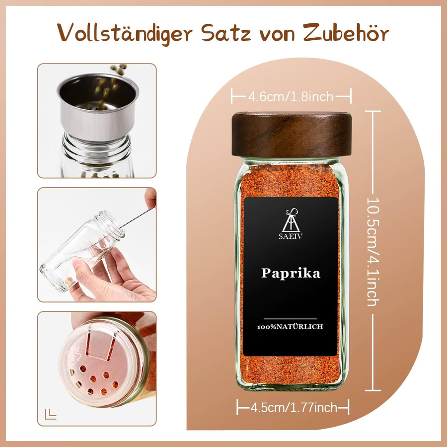 SAEIV Glas-Gewürzgläser-Set transparent mit wasserfesten Etiketten und Schraubverschluss, 120 ml pro Glas - Bild 2