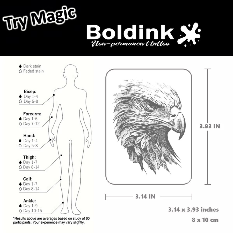 Boldink Fierce Gaze Eagle Temporäres Tattoo, wasserfest, semi-permanent - Bild 4