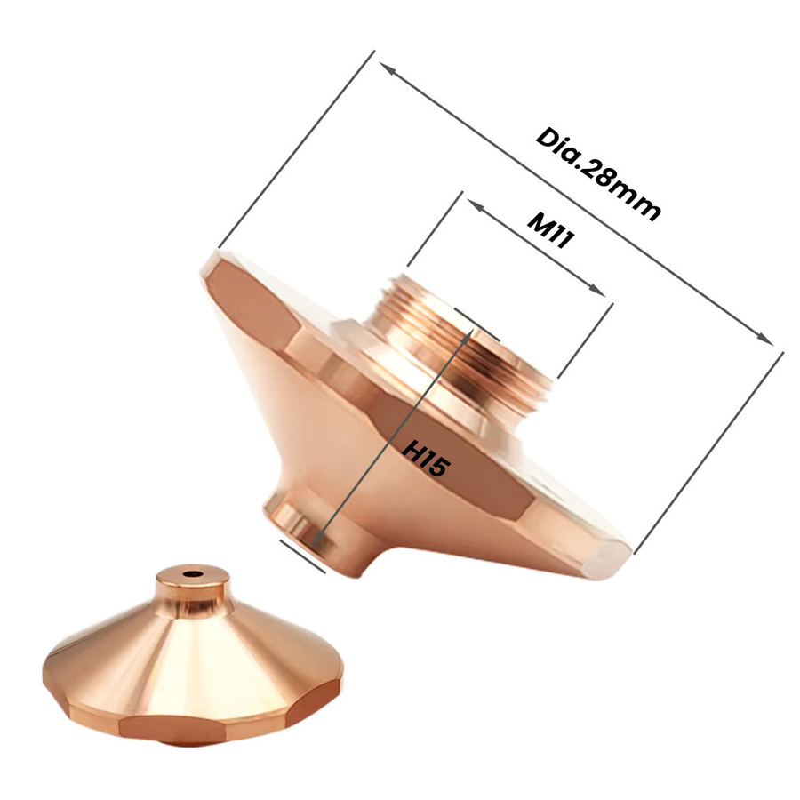 Axrayser Laserdüse für Raytools BOCI Faserlaserschneidmaschinen, Durchmesser: 28 mm, H: 15 mm, M11, Kaliber: 1.0-5.0 mm - Bild 2