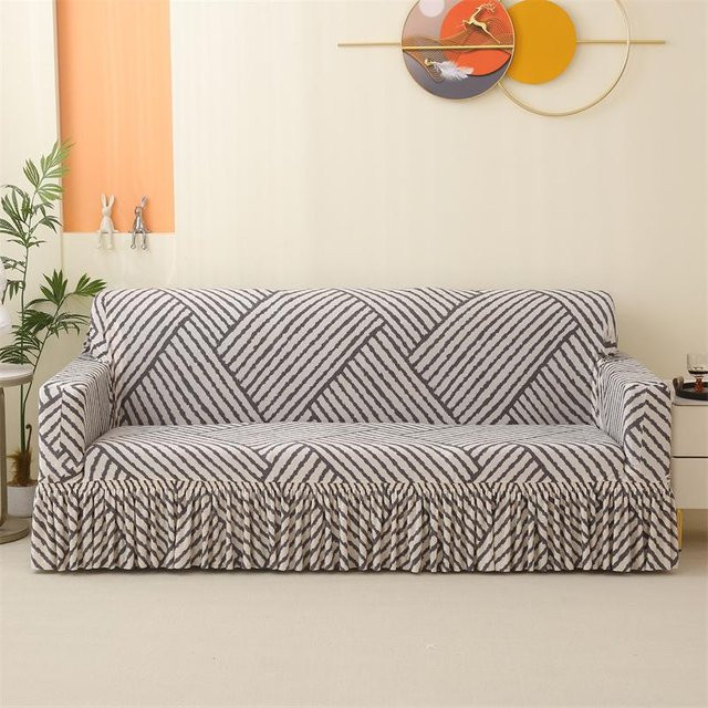 Elastischer Sofabezug mit Rock für L-Form Ecksofas, Floral Design, Grau - Bild 1