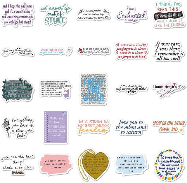 50 Stück Taylor Songtext Aufkleber wasserfest Musikstar Merch für Handyhülle Laptop und Tagebuch in Multicolor von Binchi Outdoor Product - Bild 1