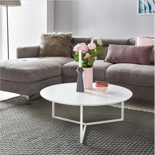 Runder Couchtisch Finebuy in Weiß Matt mit Metallgestell, Durchmesser: 80 cm, Höhe: 33 cm - Bild 1