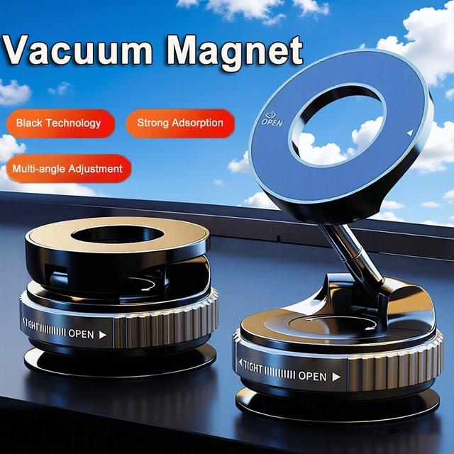 Winkelverstellbare Vakuum-Magnet Autohalterung mit starker magnetischer Saugkraft und faltbarem Design für deine Handy-Navigation in Schwarz oder Weiß - Bild 1