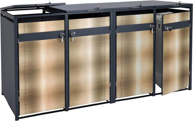 MCW 4er Mülltonnenverkleidung J82 Mülltonnenbox aus Metall in Anthrazit-Gold H x B x T: 80 x 117 x 264 cm - Bild 1