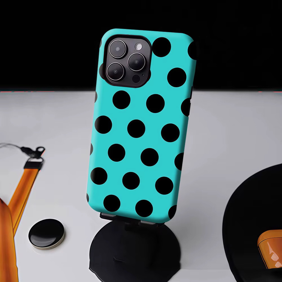 Aurbe 2-in-1 MagSafe Hülle mit mattem Film und Polka Dots für iPhone 17 16 15 Plus Pro Max, stoßfeste Hartschale, Türkis Schwarz - Bild 4