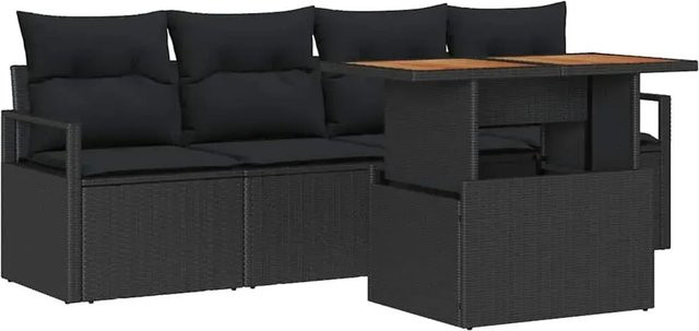 vidaXL 5-tlg Garten-Sofa-Set aus Poly Rattan in Schwarz mit integriertem Stauraum und Polsterauflagen - Bild 1