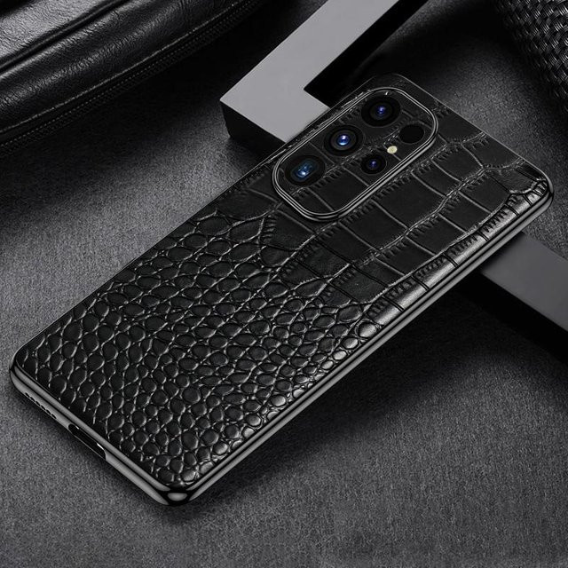 Echte Rindsleder Handyhülle für Samsung Galaxy S25 Ultra S25 Plus S24 Ultra S24 S23 in Schwarz - Bild 1