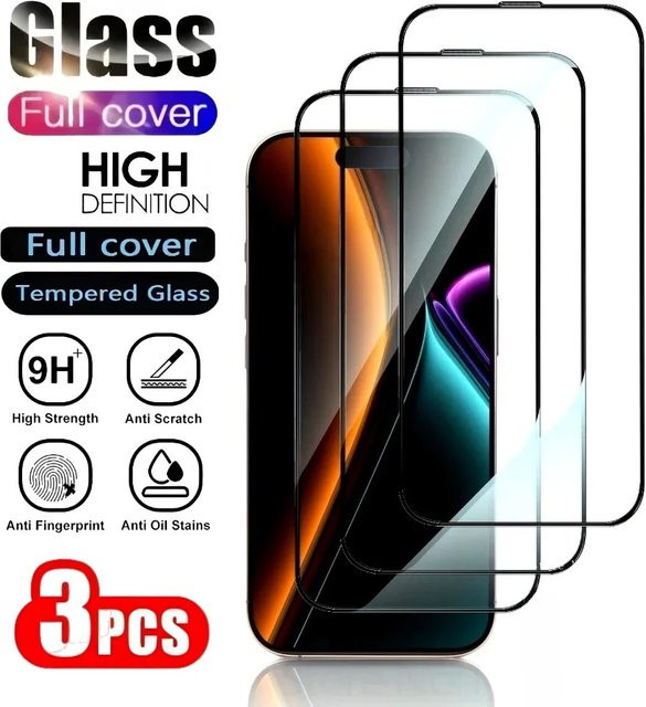 3er-Pack Cloer HD Vollbild-Displayschutzfolie aus gehärtetem Glas für iPhone 17 16 15 14 Pro Max 13 12 11 Plus XR XS Max transparent - Bild 1