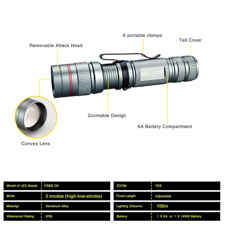 Mini-LED-Taschenlampe Q5 mit 3 Modi, wasserdicht und AA-Batterie für Camping, Wandern und Notbeleuchtung - Bild 5