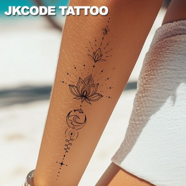 JKCODE TATTOO Temporäre Tattoos, Damen, Halbmond-Lotus-Totem - Bild 1